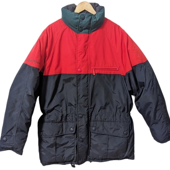 Vintage Eddie Bauer Jacket Goose Down Coat Water Resistant Green Red Blue - Picture 1 of 12